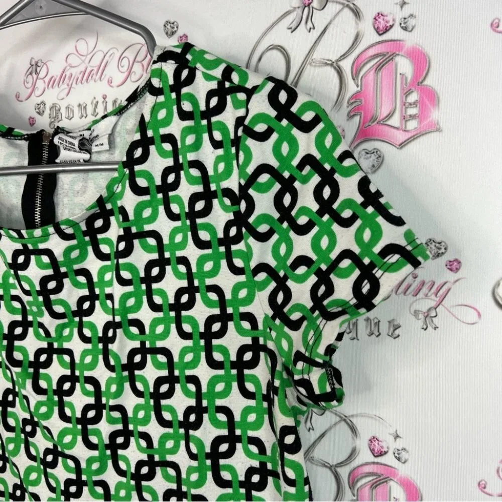 Jules & Leopold tshirt chain ⛓️‍💥 links 🔗zip up back Green Black Geometric Tee - Picture 3 of 11